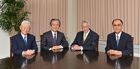 From the left, Toshihiko Fukui, Hiroshi Komiyama, Frank Peter Popoff, Tsuyoshi Miyazaki